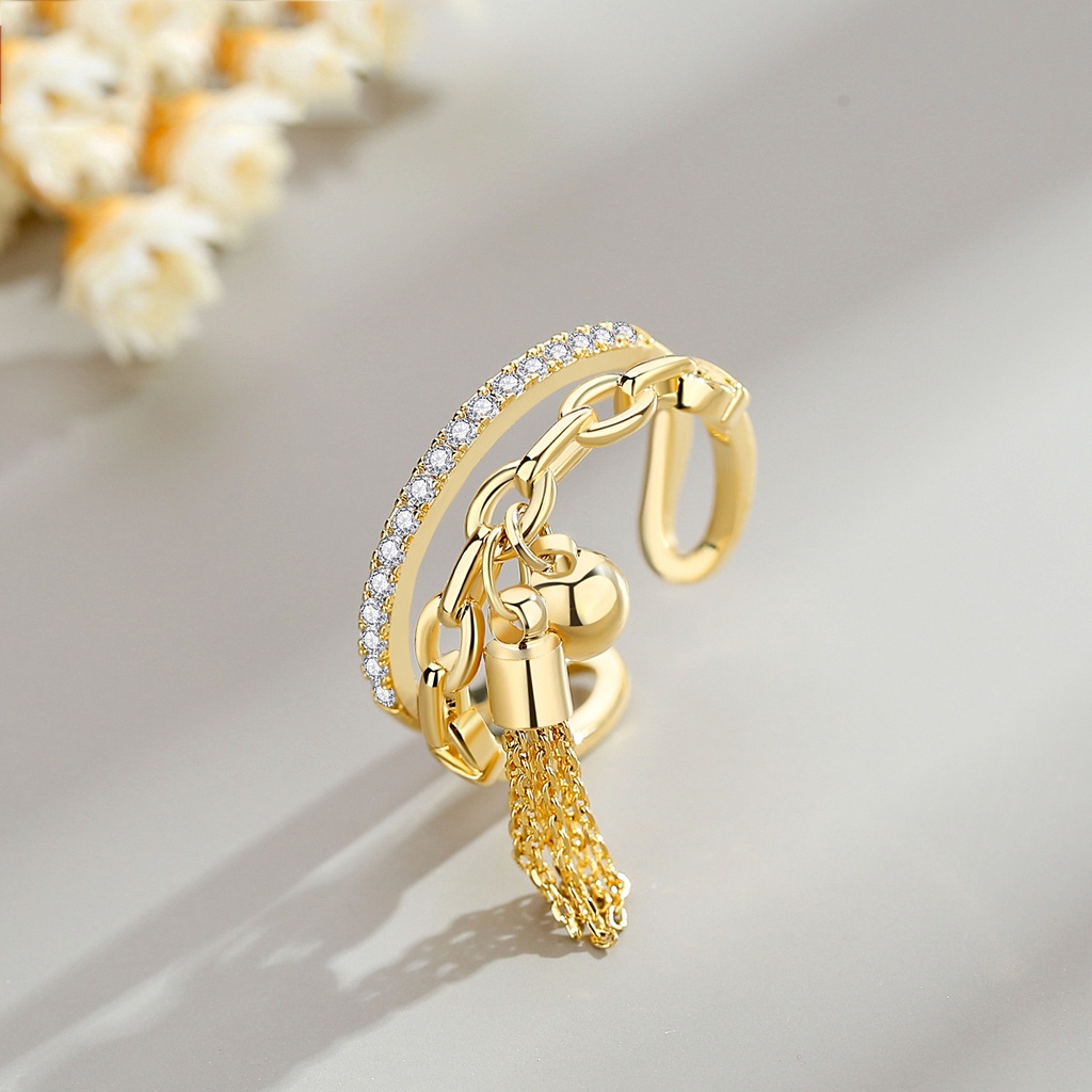 perak asli 925 cincin Wanita Kesederhanaan kreatif dan kepribadian warna emas Cincin yang dapat disesuaikan Perhiasan