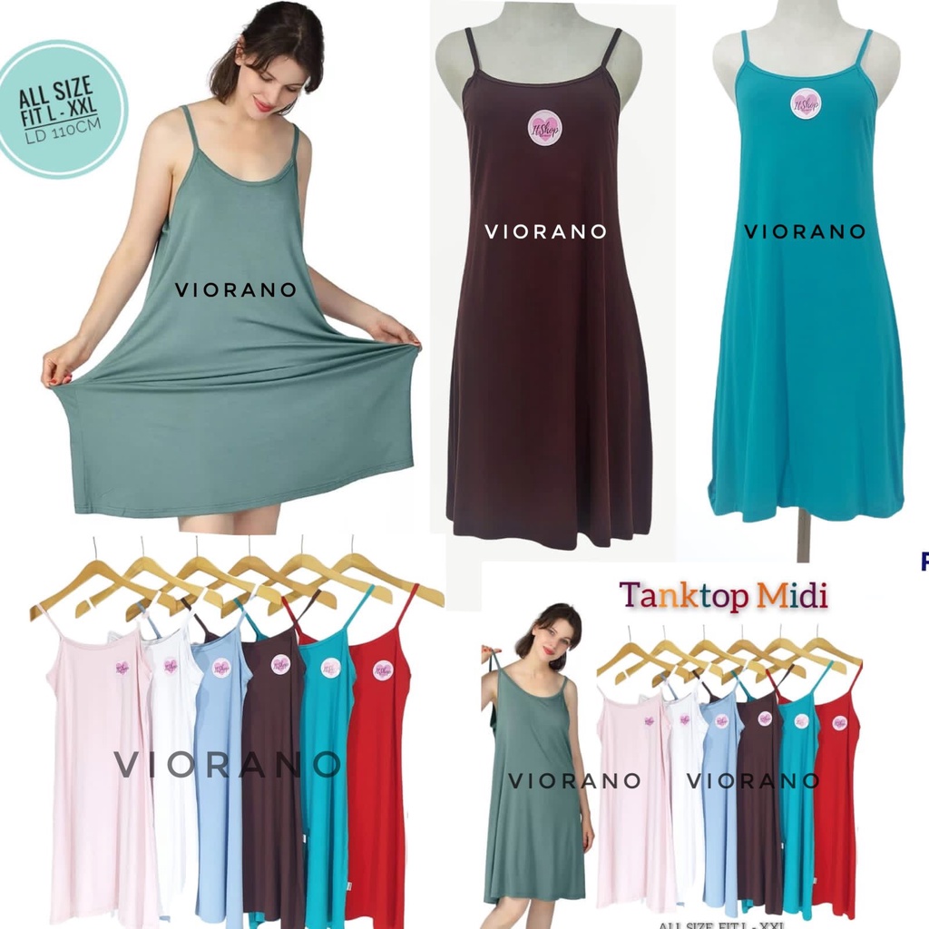 Tanktop Tali Kecil Wanita Model Panjang Midi Muat Jumbo XXL Bahan Premium Berkualitas / Tentop Cewek Polos Longdress Tali Adem Super Soft Fit XXL  Tengtop Dress Panjang Tebal Lembut