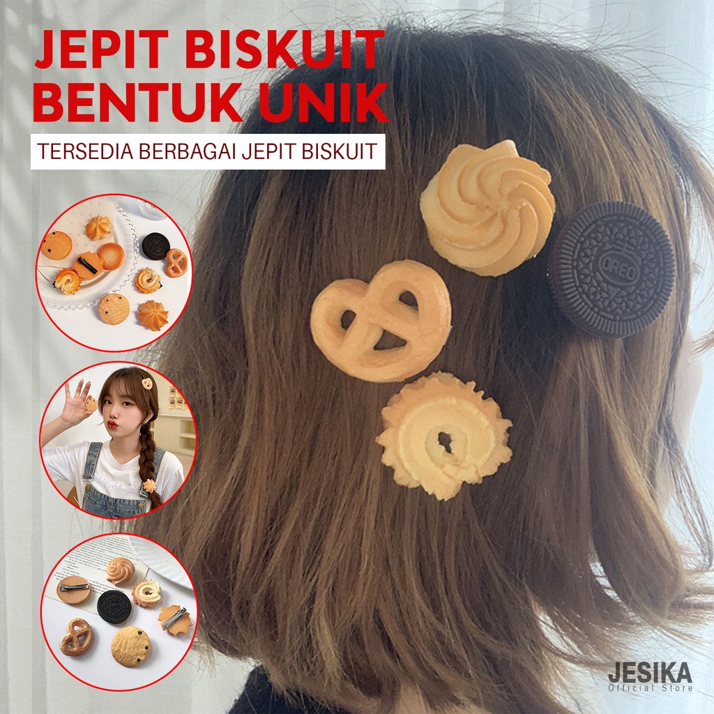 Jepit rambut clip dewasa anak perempuan wanita makanan biskuit unik lucu cute cantik mini aesthetic estetik resin