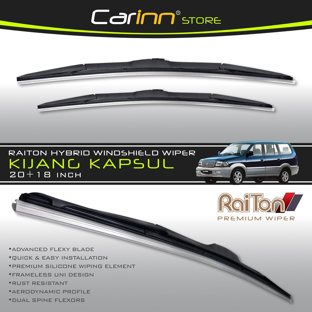 Raiton Sepasang Wiper Hybrid Kaca Depan Mobil Toyota Kijang Kapsul 20" & 18" -2 Pcs