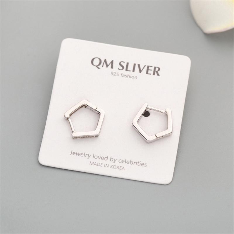 Fashion Aksesoris S925 Sterling Silver Earrings Pentagon Bentuk Anting Desain Sederhana Joker Kepribadian