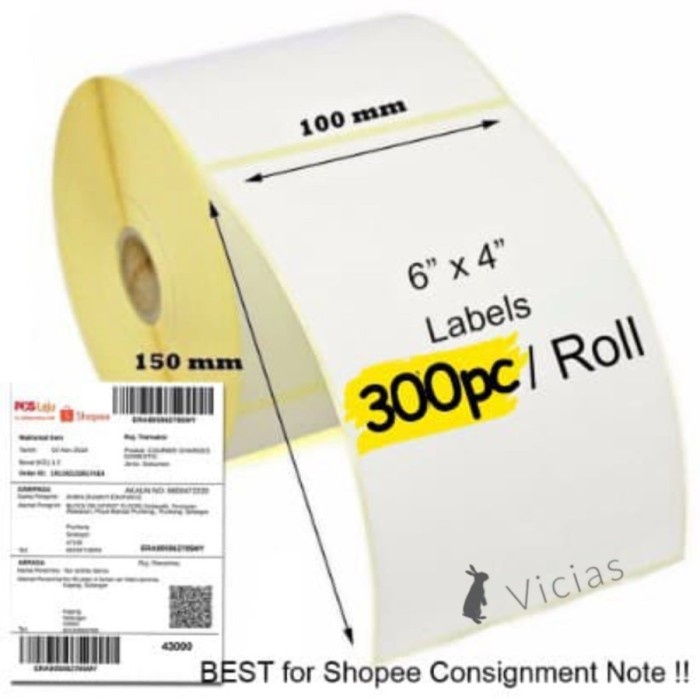 

Label Sticker Direct Thermal A6 10x15 cm 100x150 mm isi 300 pcs