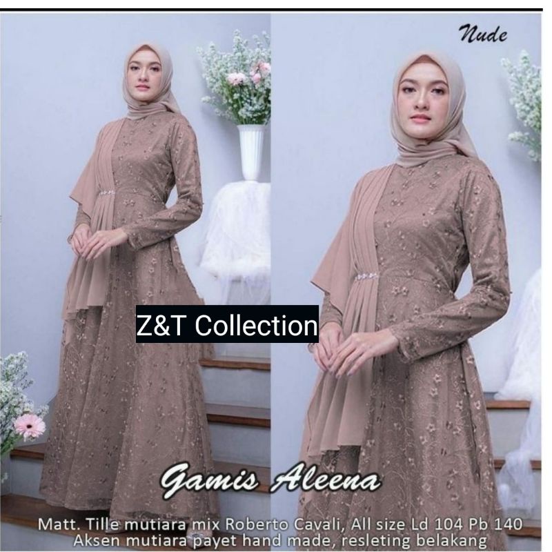 [REAL PICk] Gamis terbaru Gamis Brokat Tille Mutiara Dress Brokat Terbaru Gamis Brokat Lebaran.