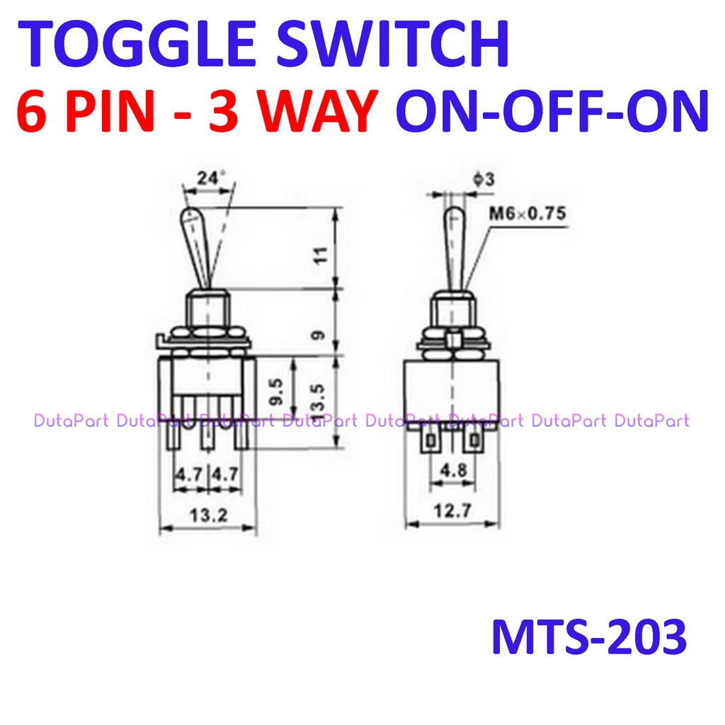 Saklar Toggle MTS-203 6 PIN 3 Way Arah Posisi ON-OFF-ON Switch Togle