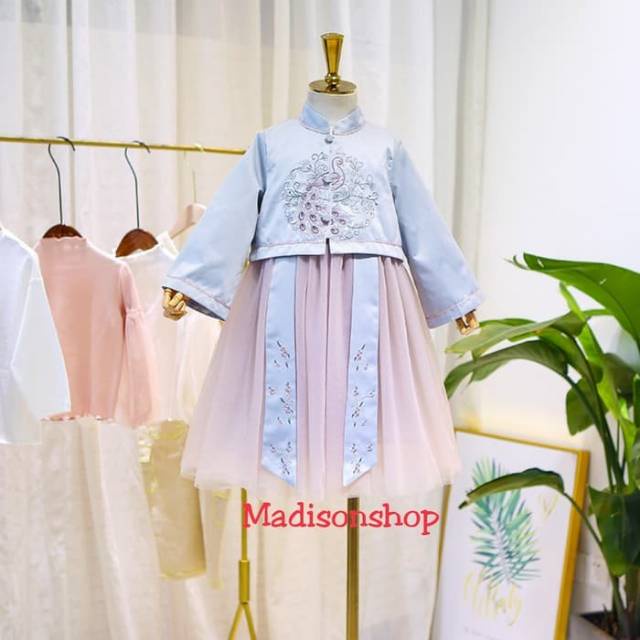 Cheongsam Gaun Anak  Pink Biru Dress Pesta Anak Murah Baju Imlek