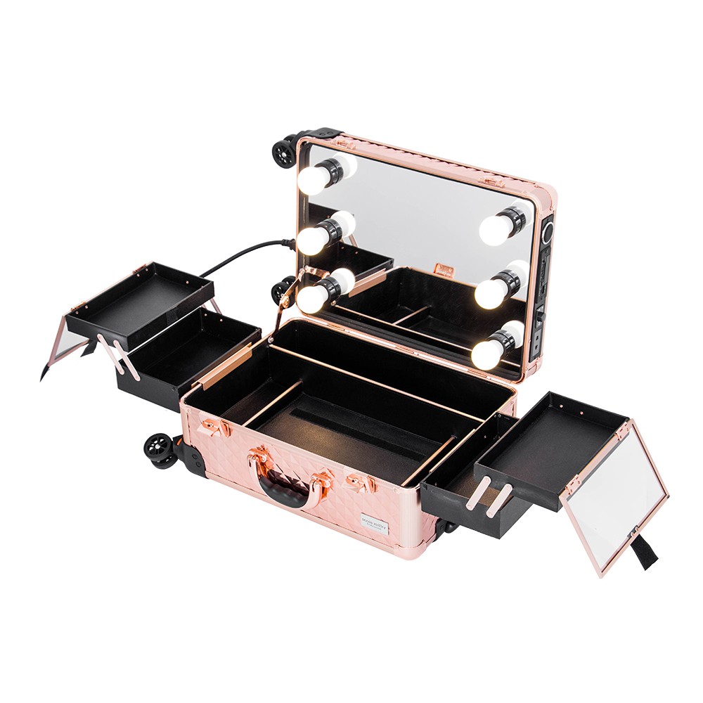 Sonia Miller Beauty Makeup Case With 6 Tri-Color Led Light Bulbs&Legs D-Rose Gold