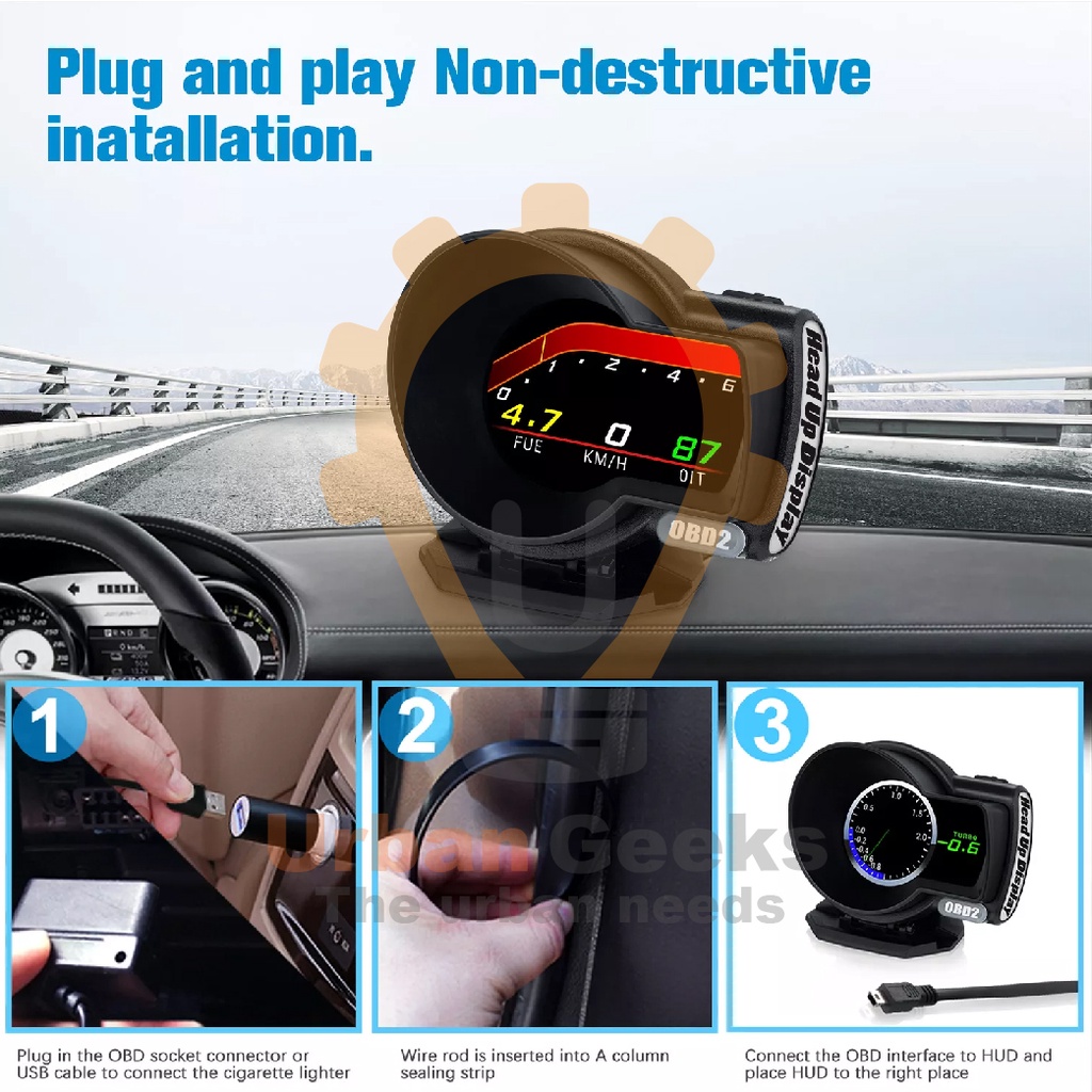 Head Up Display F8 Plus HUD OBD2 SPEEDOMETER DIGITAL OBD