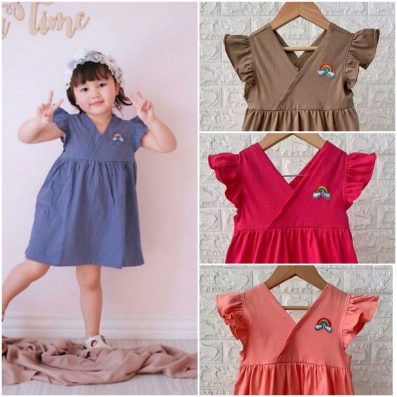 DRES ANAK PATCH PELANGI SMILEE DRES KAOS ANAK DRES PREMIUM ANAK