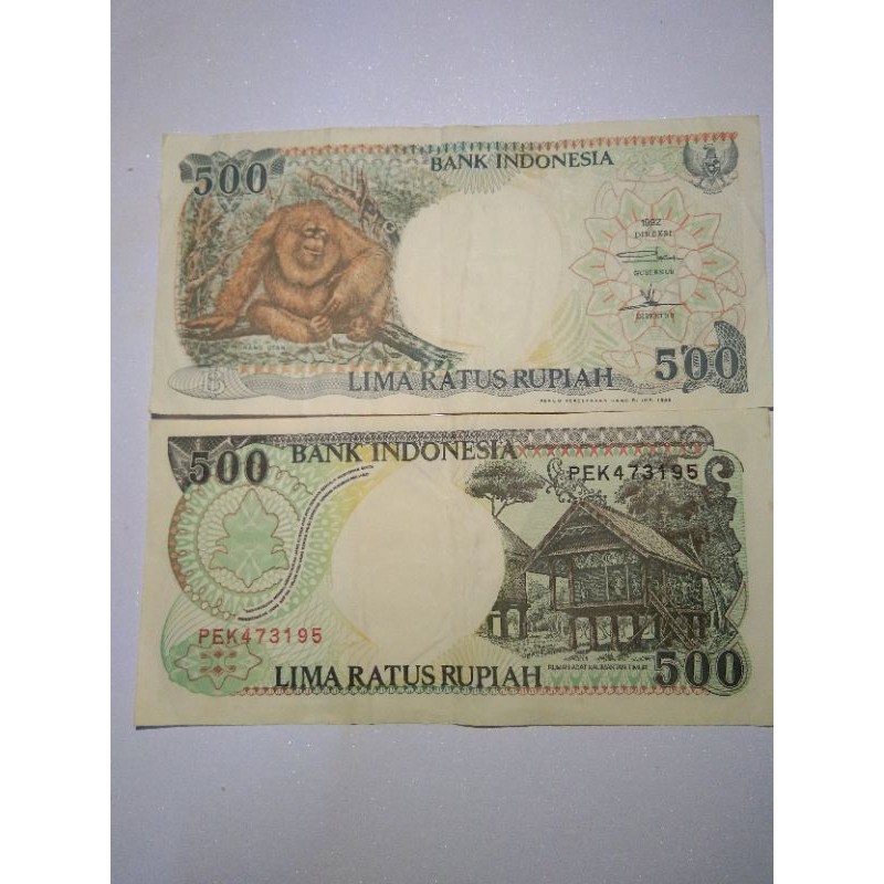 UANG KUNO ASLI LIMARATUS 500 RUPIAH ORANG UTAN TAHUN 1992