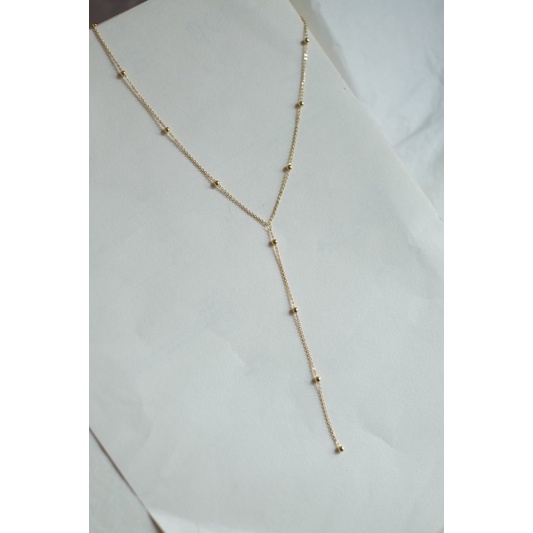 Ark.co - Versary necklace (pearl &amp; gold beads&amp; flower) kalung Y lariat mutiara bunga putih simple minimalis