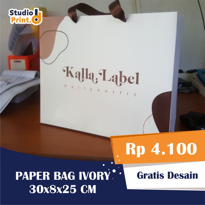 

PROMO Paper Bag Tas Kertas Ivory Custom Souvenir Kado Bridesmaid Murah Bagus - P:30 L:8 T:25cm, Tanpa Sablon