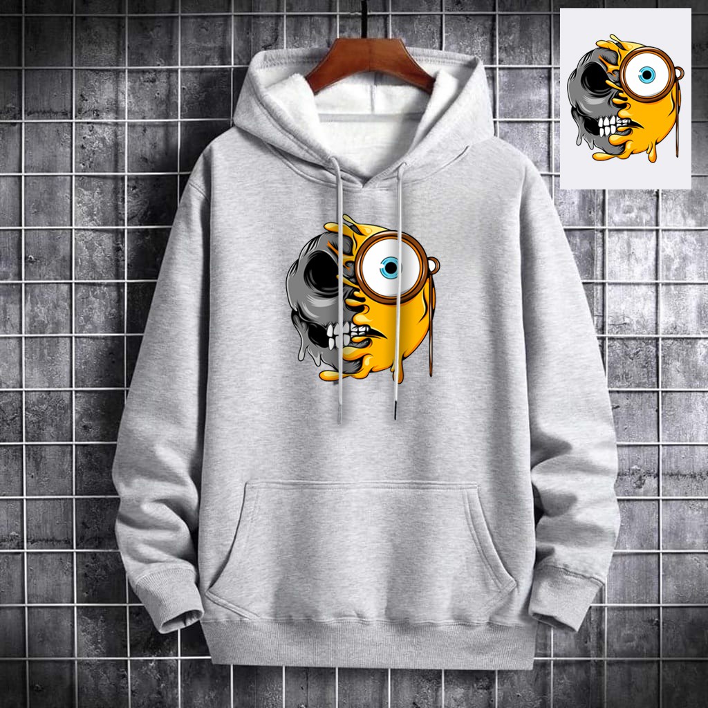 INDOSAN-SWEATER HOODIE SKULL SMILE-HOODIE DISTRO BAHAN FLEECE MOTIF GAMBAR DTF PRINTING-REAL PICT-BISA COD