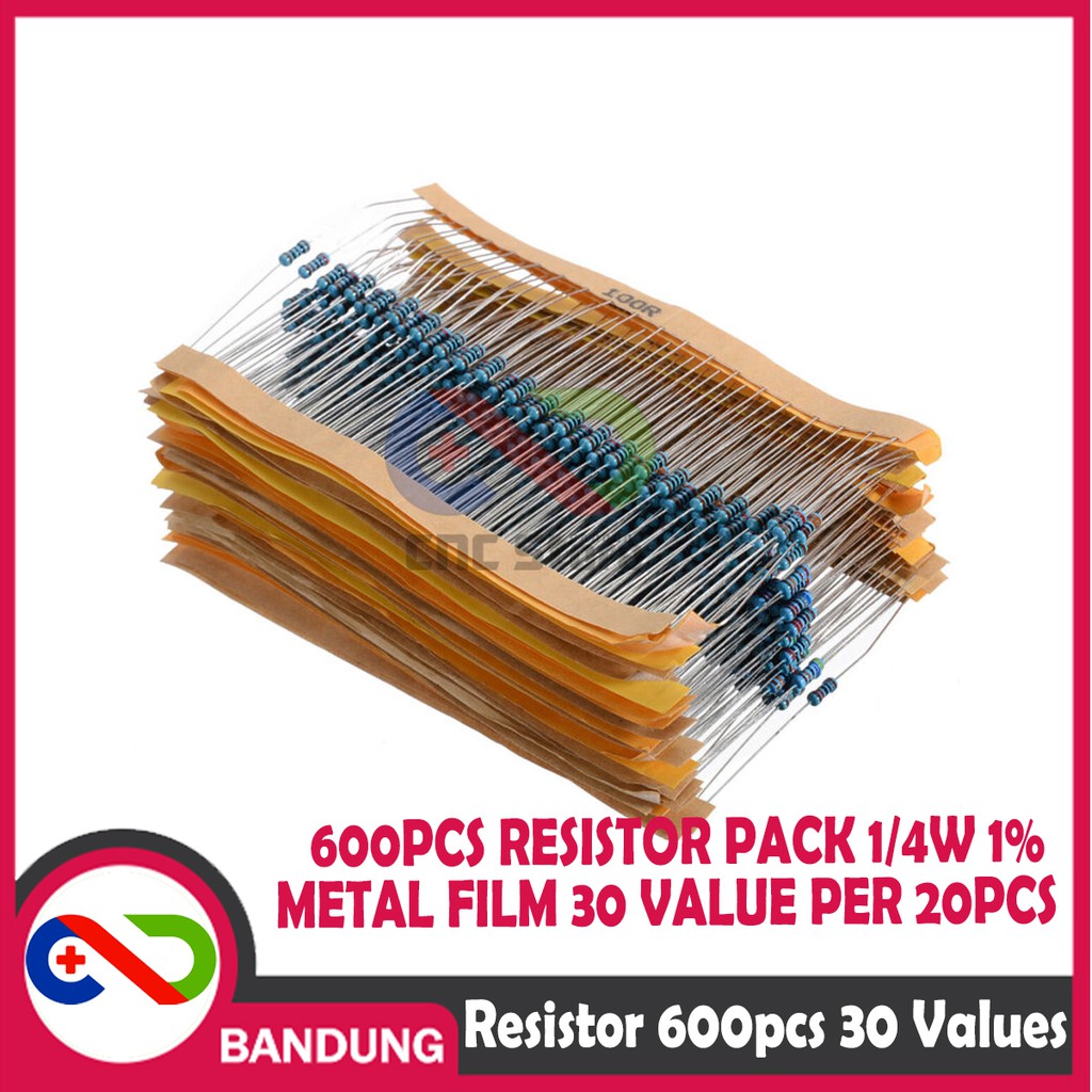 PAKET 600PCS RESISTOR PACK 1/4W 1% METAL FILM 30 VALUE PER 20PCS