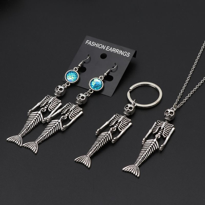 SIY  Beauty Fish Skeleton Sliver Hook Dangle Earrings Gothic Skull Fashion Jewelry