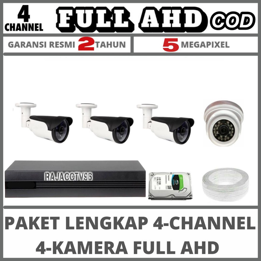 PAKET CCTV 4 CHANNEL 4 CAMERA FULL AHD 5MP 1080P IR SONY KAMERA CCTV KOMPLIT TINGGAL PASANG