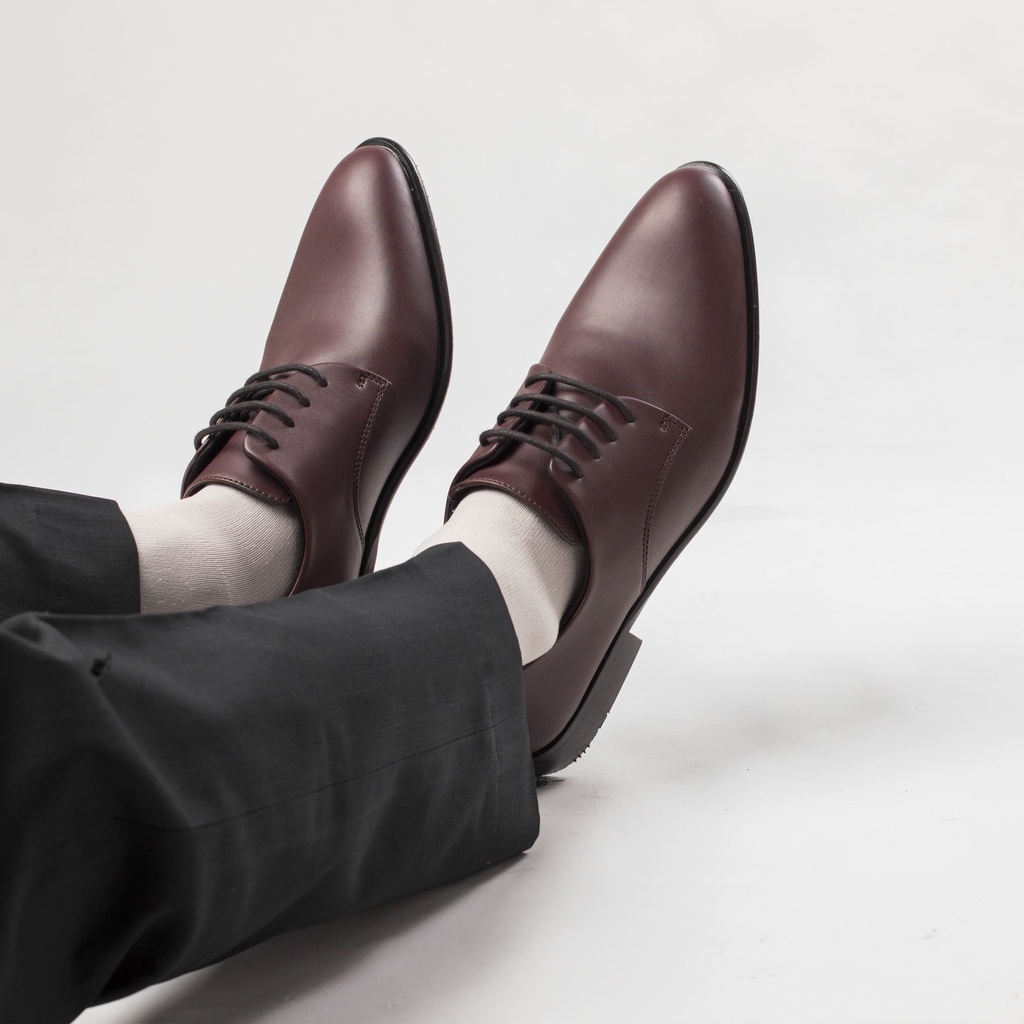 Derby Maroon - Sepatu Pantofel Pria Kulit Formal Kerja Kasual Oxford Pantopel Cowok Original