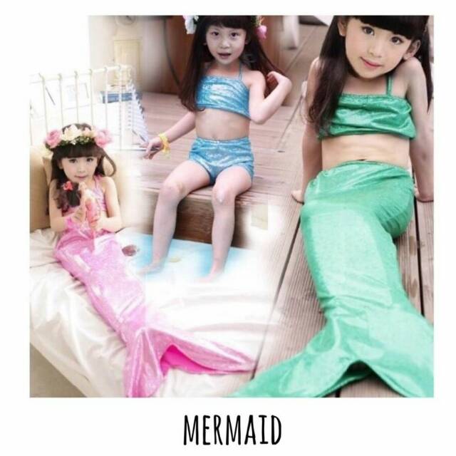 Baju Renang Swimsuit Model Mermaid Ekor Putri Duyung Pink Hijau Biru Cantik Impor Murah Bayi Anak