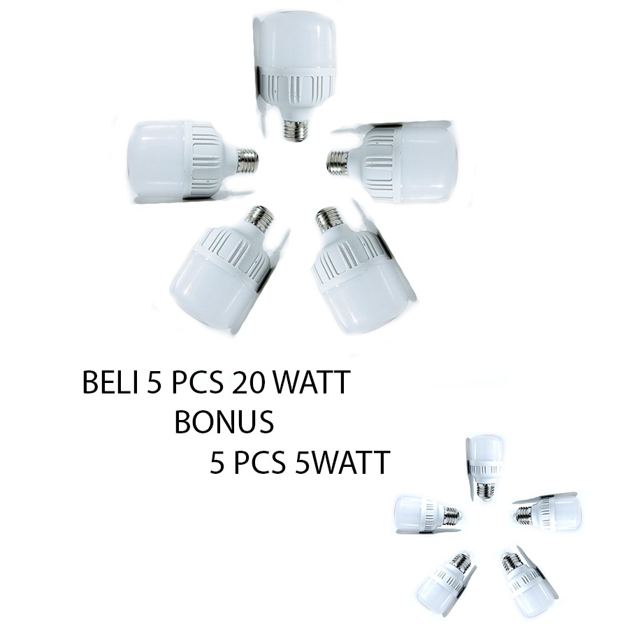 [Paket Terang Heboh] 5 Pcs Lampu Led 20 Watt Bonus 5 Pcs Lampu Led 5 Watt