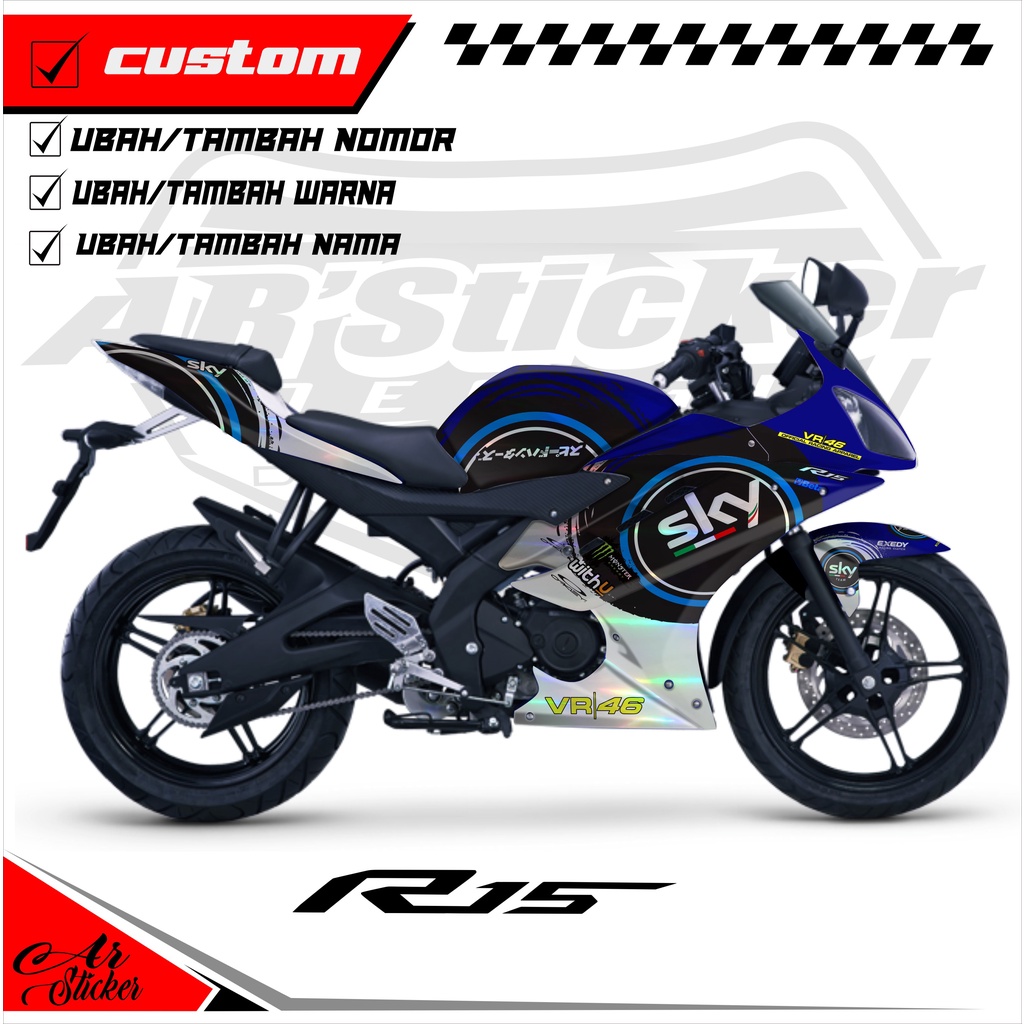 Decal Sticker Full Body Yamaha R15 V1&V2 Hologram Pelangi, Chrome - Decal stiker Motor R15 V1&V2 - D
