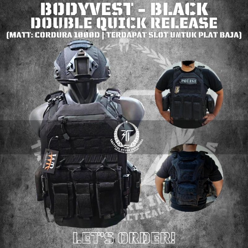 ORIGINAL Body Vest Rajawali TNI POLISI Double Quick Release - Rompi Anti Peluru - Bodyvest Hitam Hijau Brimob Cream UN