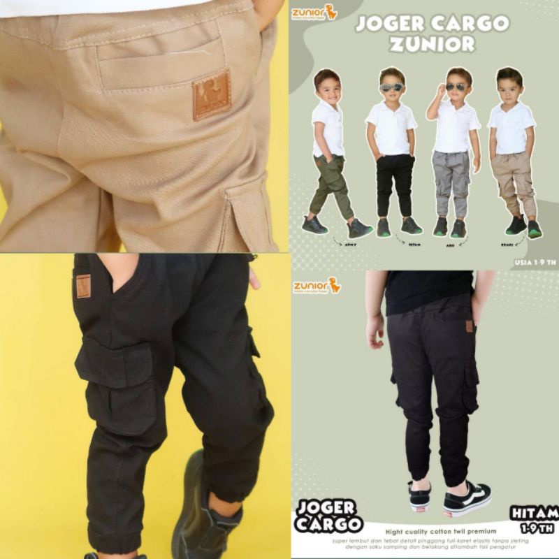 Celana Anak Laki Laki Panjang Joger Cargo Chinos PDL Bahan Katun Warna Hitam Army Abu Khaki Pants Zunior