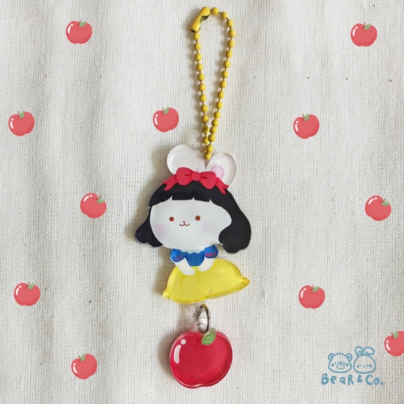 Snow white &amp; apple double side connected acrylic keychain