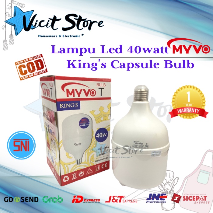 Lampu Led 40watt Jumbo Myvo King Capsule T Buld Nyala Putih Bergaransi