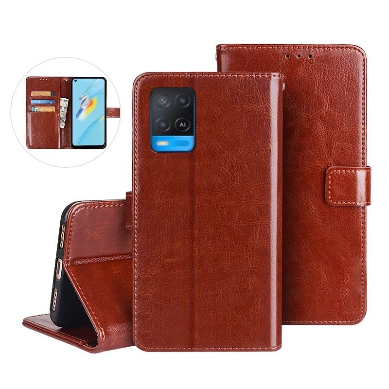 Leather Case Flip Wallet Oppo A54 - Dompet Hp Standing Flip Case Untuk Oppo A54