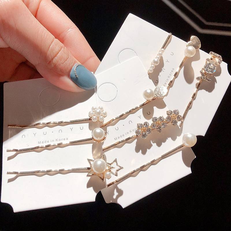 3 pcs/set Fashion Trendy Women Hair Accessories Alloy Pearl Rhinestone Flower Hair Clip