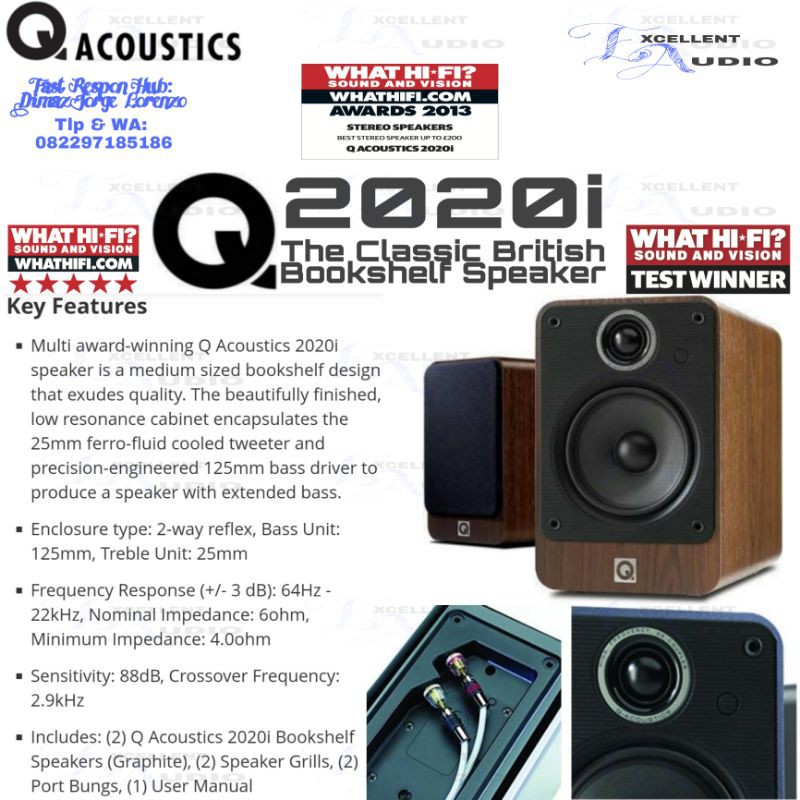 Q Acoustic 2020i Pasif Bookshelf Speaker For Music Stereo & Home Theater - Wallnut