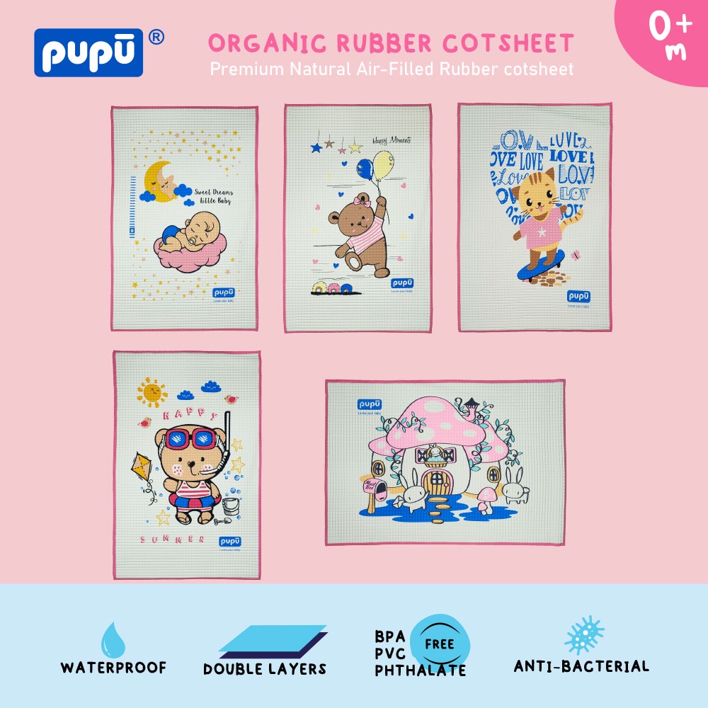 PUPU Baby Organic Rubber Cot Sheet Perlak Bayi 100% Karet Organik 90cm x 60cm