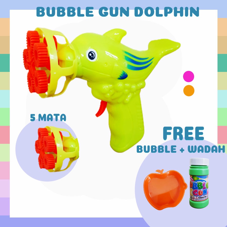 [B1128] Mainan Anak Bubble Gun Dolphin - Tembakan Pistol Gelembung Sabun 5 Mata