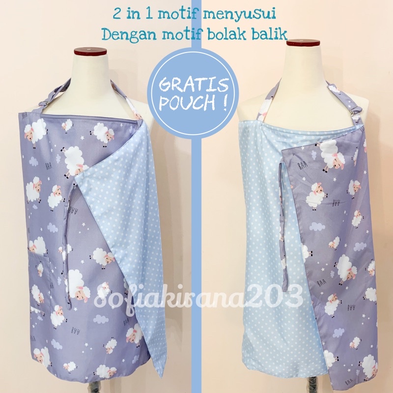 Apron Menyusui 2lapis motif bolak balik sofia kirana + ukuran 68x90cm + nursing apron + penutup stroller