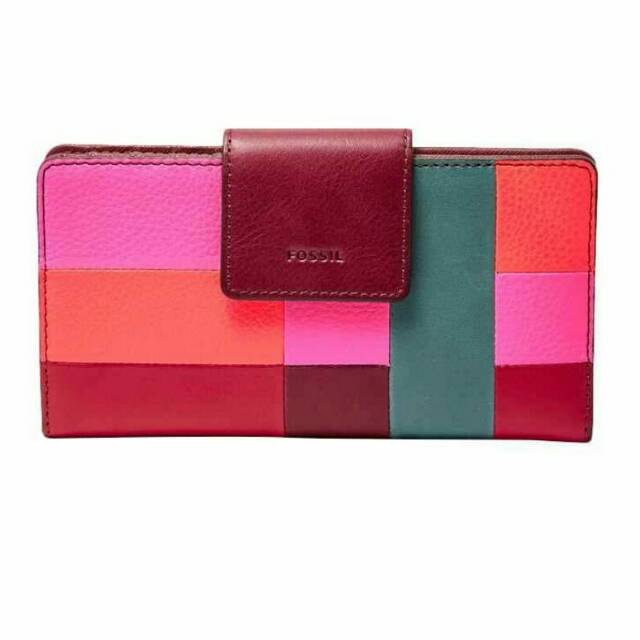 Dompet Fossil Emma Tab Clutch RFID Patchwork NWT