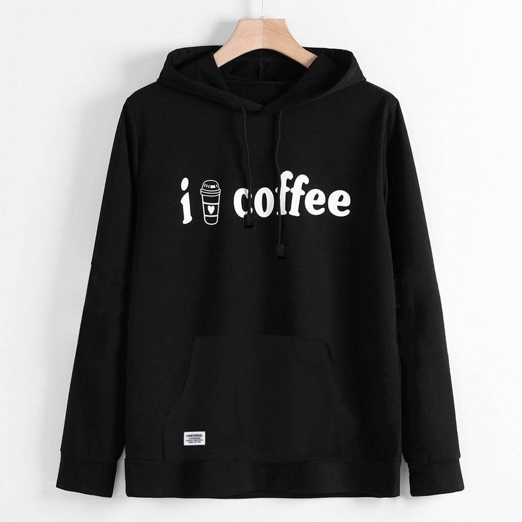 SWEATER HOODIE JEMPER LOVE COFFEE UNISEX matt COTTON fleece Premium