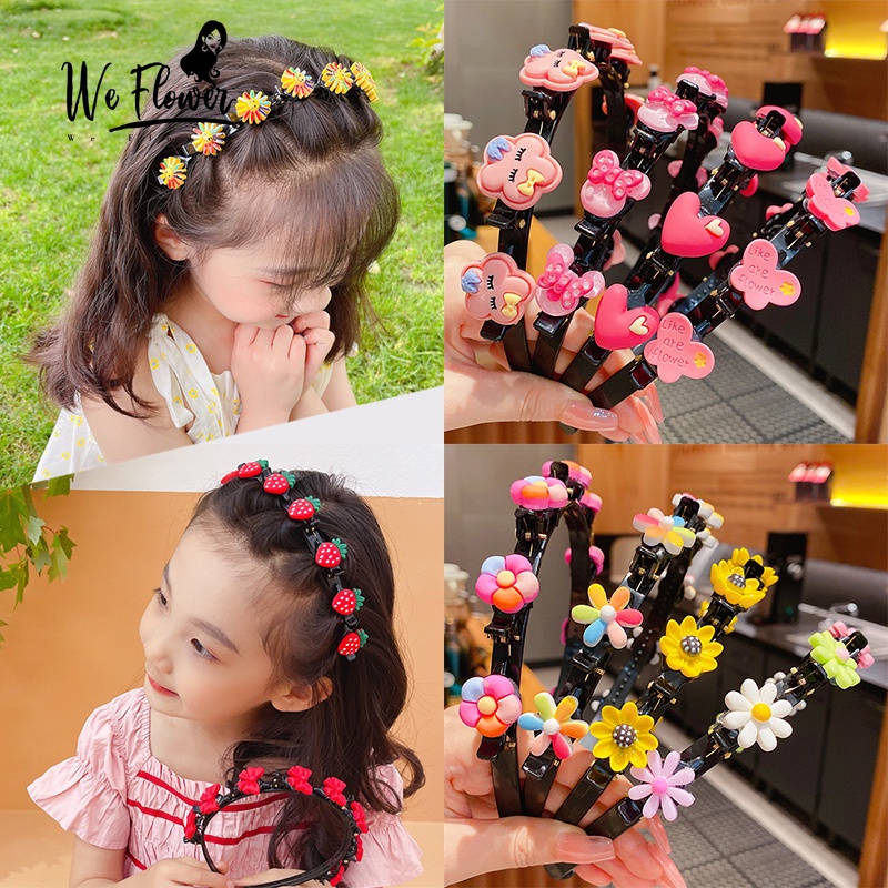 Cute Daisy Rainbow Flower Strawberry Hair Braiding Clip Loop Headband for Kids Children Hair Styling Tools