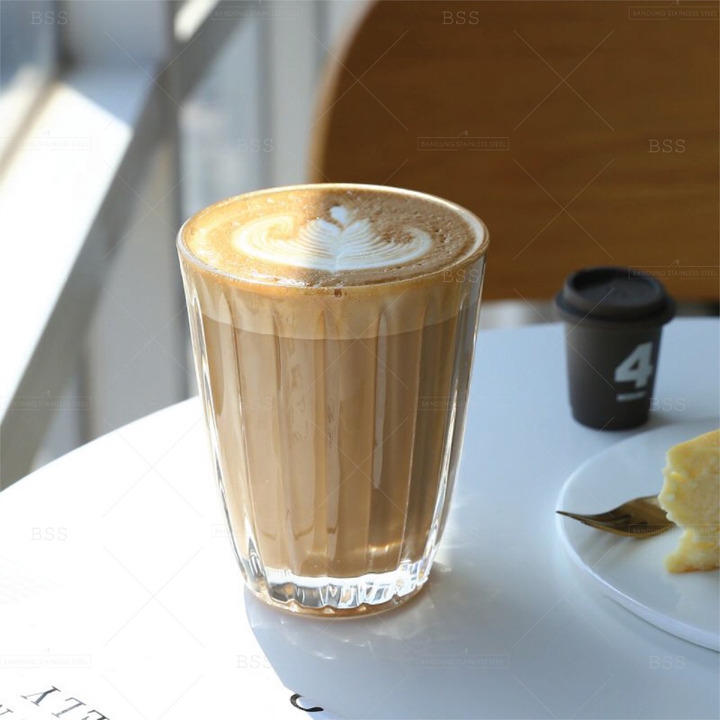 Striped Glass Coffee Gelas Kaca Kopi Chip Jus Frappuccino Cangkir Cantik Simple Elegan