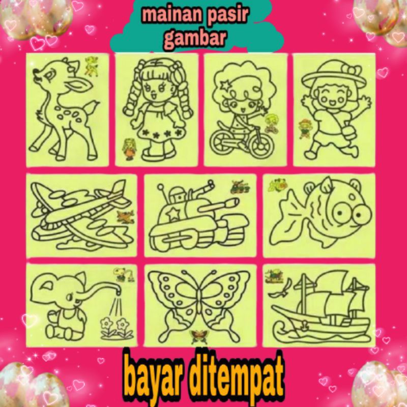 Mainan Gambar Pasir Mewarnai Dengan Gliter Ukuran 16,5 Cm x 12 Cm