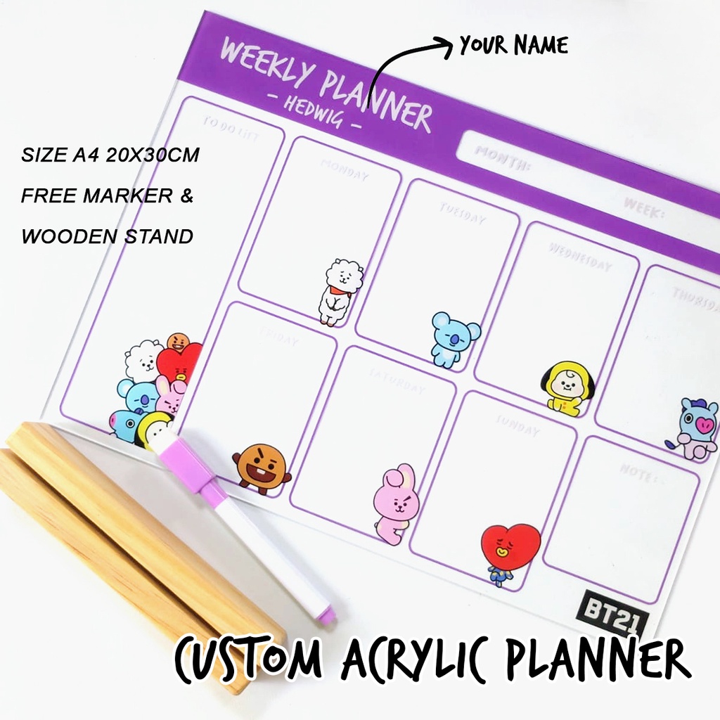 Weekly Planner Jadwal Sekolah papan tulis custom souvenir ulang tahun merchandise akrilik whiteboard School Timetable