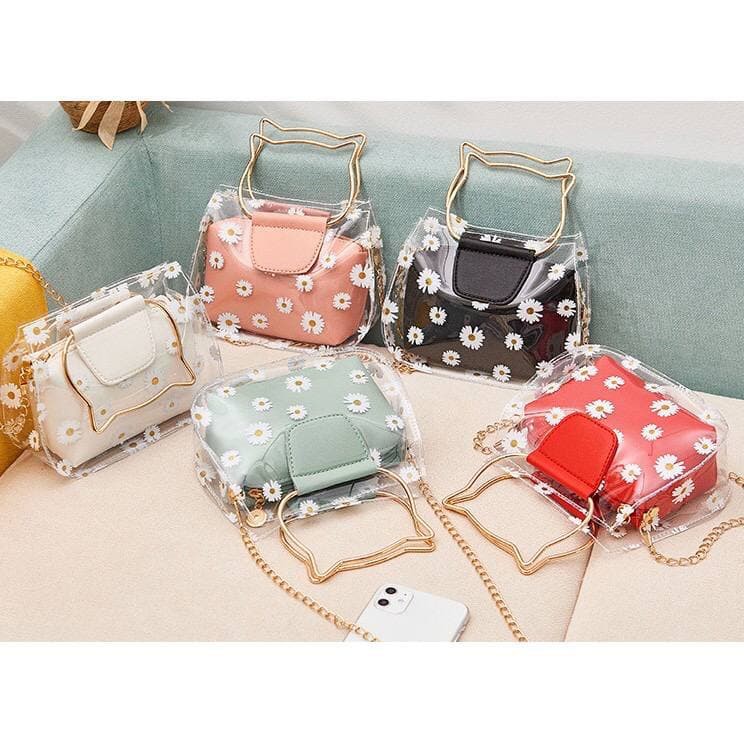 TAS BUNGA TRANSPARAN - TAS SELEMPANG WANITA ALA KOREA