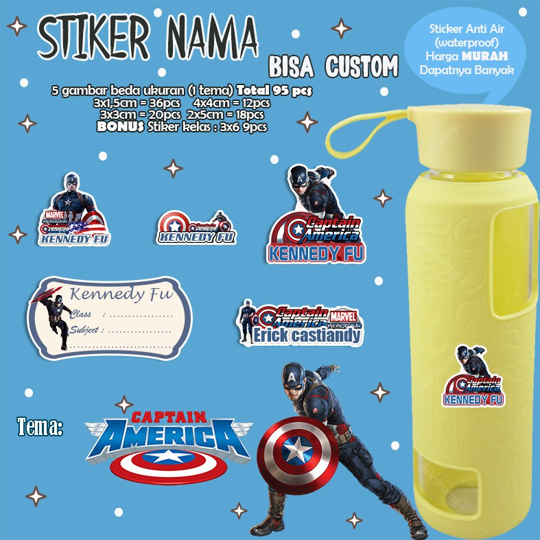 95pcs stiker nama anak waterproof/stiker nama anti air/label nama anak waterproof/label anak custom