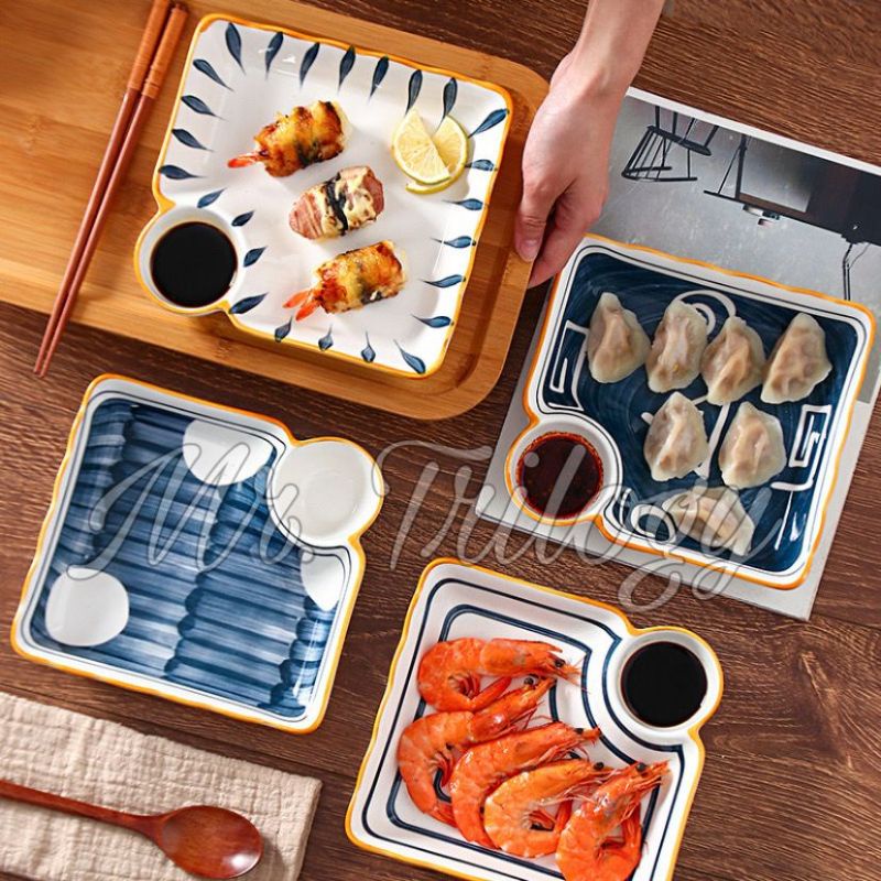 PIRING MAKAN KERAMIK DIMSUM CANTIK TEMPAT SAUS PLATING JEPANG CHINA SUSHI GYOZA BAKPAO UDANG REBUS F