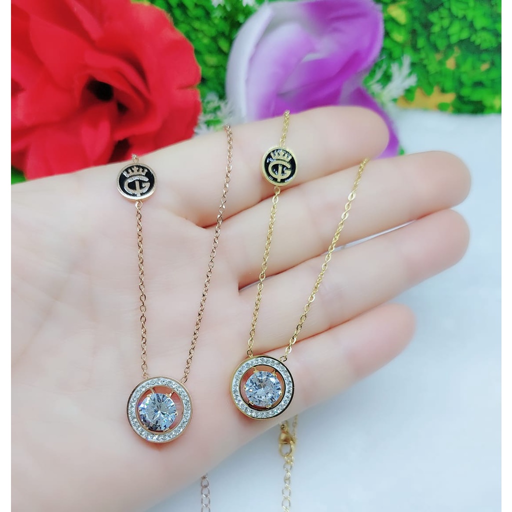 Kalung tirtanium permata perhiasan fashion 0437-0438