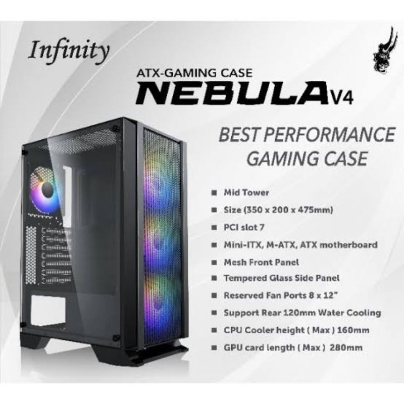 Casing PC Gaming Infinity Nebula V4 Black include 3 FAN