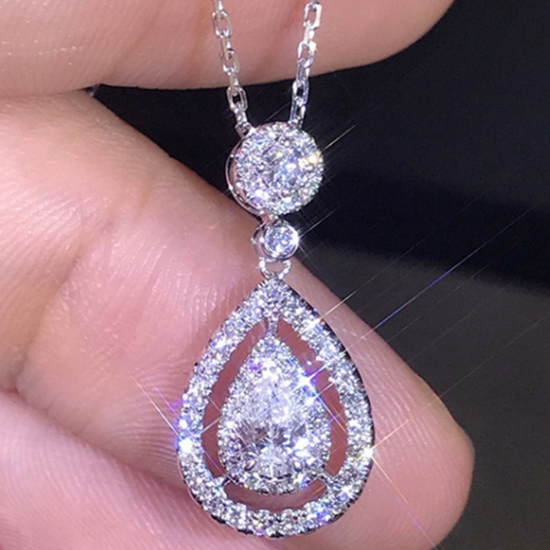 18K Gold Plated Imitation Diamond Necklace AAA Zircon Clavicle Chain Drop Pear Shaped Pendant Necklace Women Jewelry