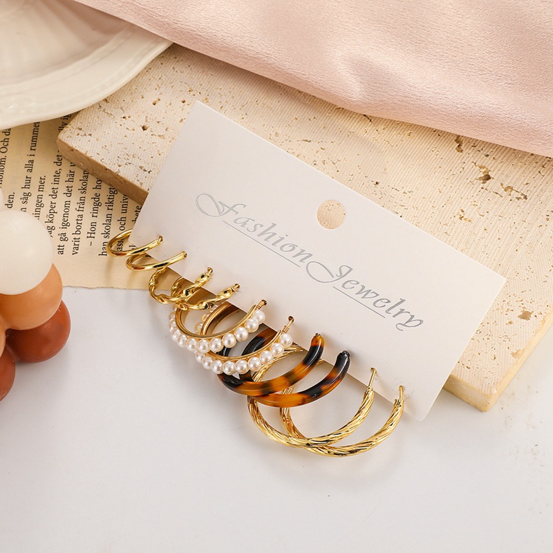 Fancyqube Set Anting Hoop Desain Kupu-Kupu Geometris Warna Emas Aksen Mutiara Gaya Bohemian Untuk Wanita