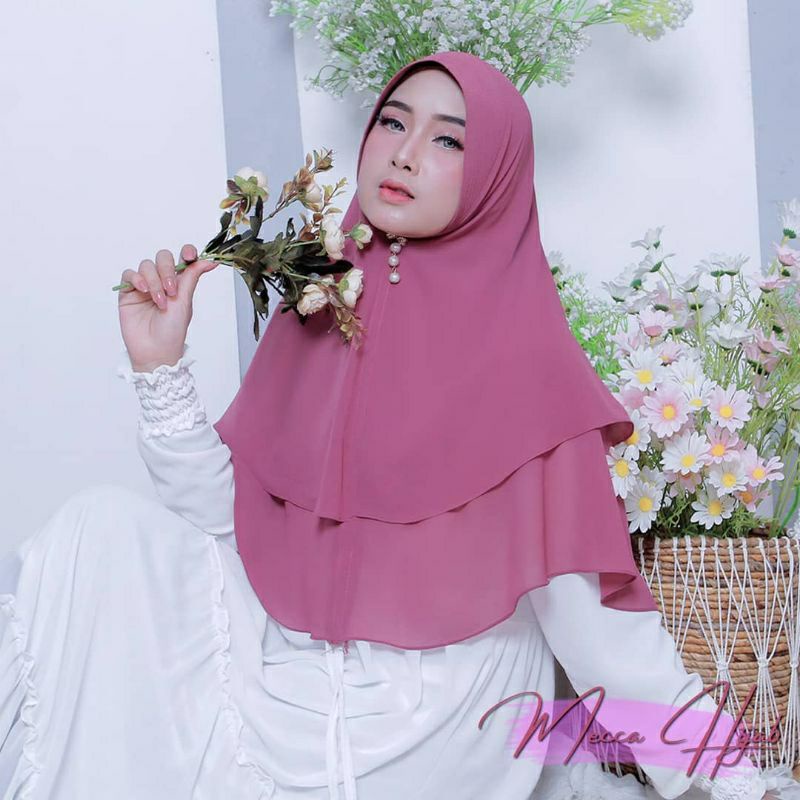 Khimar Ceruty Baby doll Premium Original Mecca Hijab Dua Layer Kerudung Instan Hijab Payung L