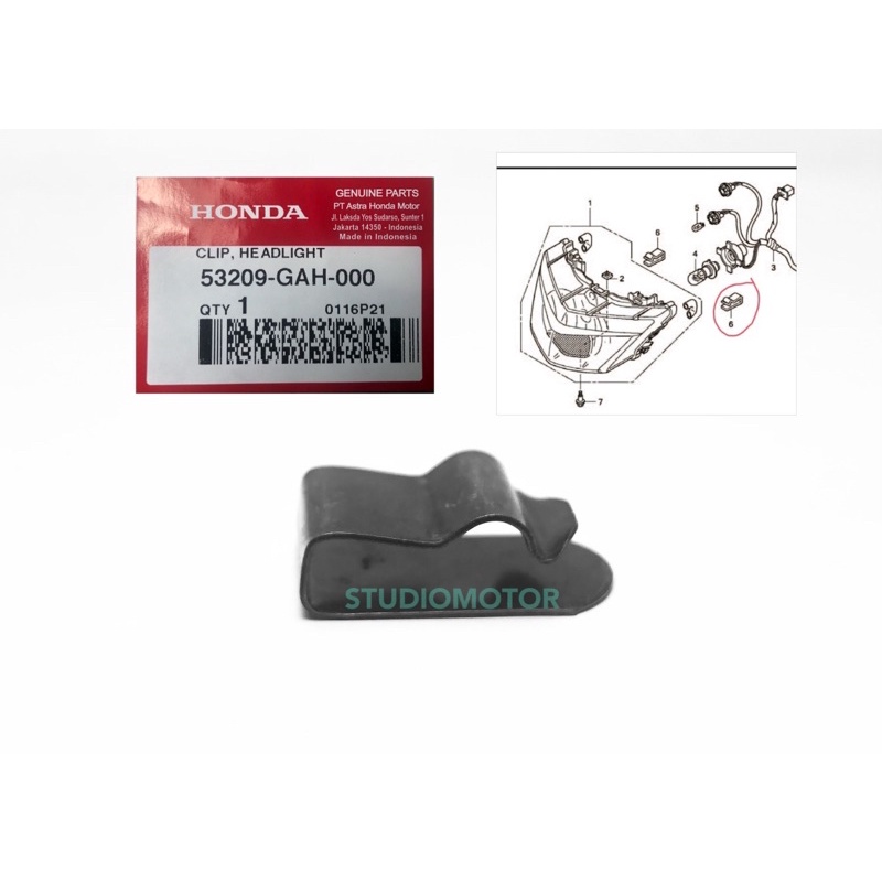 53209-GAH-000 Klem Kleman Lampu Klip Clip Headlight BeAT FI BeAT POP eSP, BeAT Sporty eSP, Supra X 125, Spacy Spacy FI Sonic 150R  Supra X 125 FI 53209GAH000