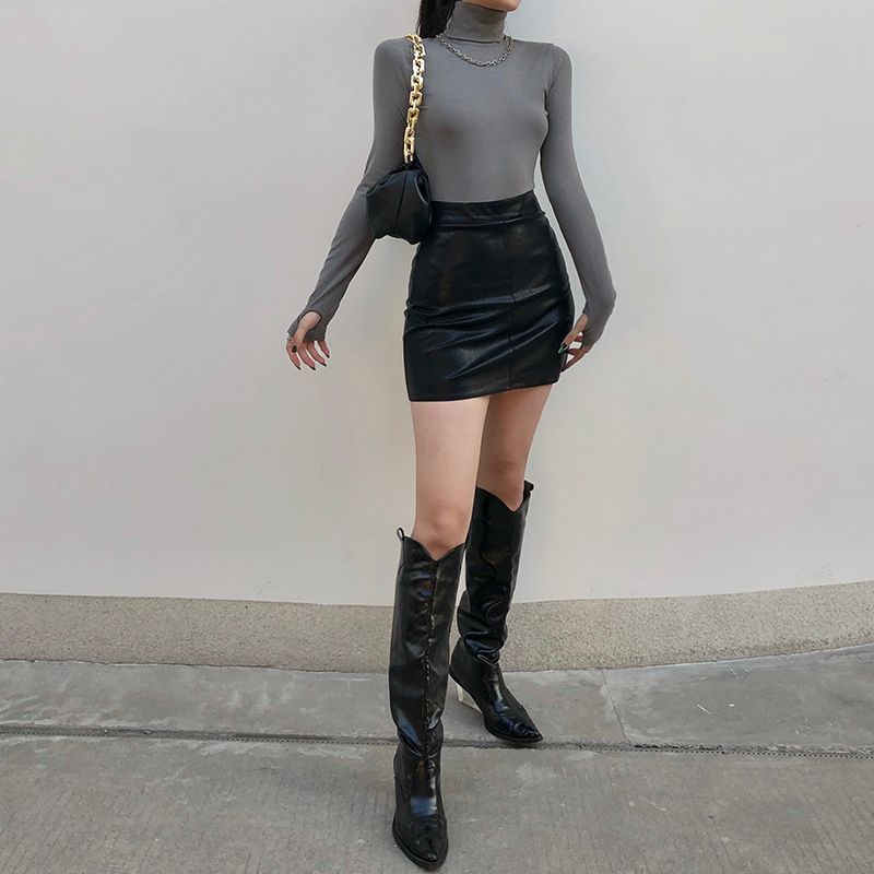 Rok Wanita Mini Fitted Skirt Leather Rok Fashion Korean Style