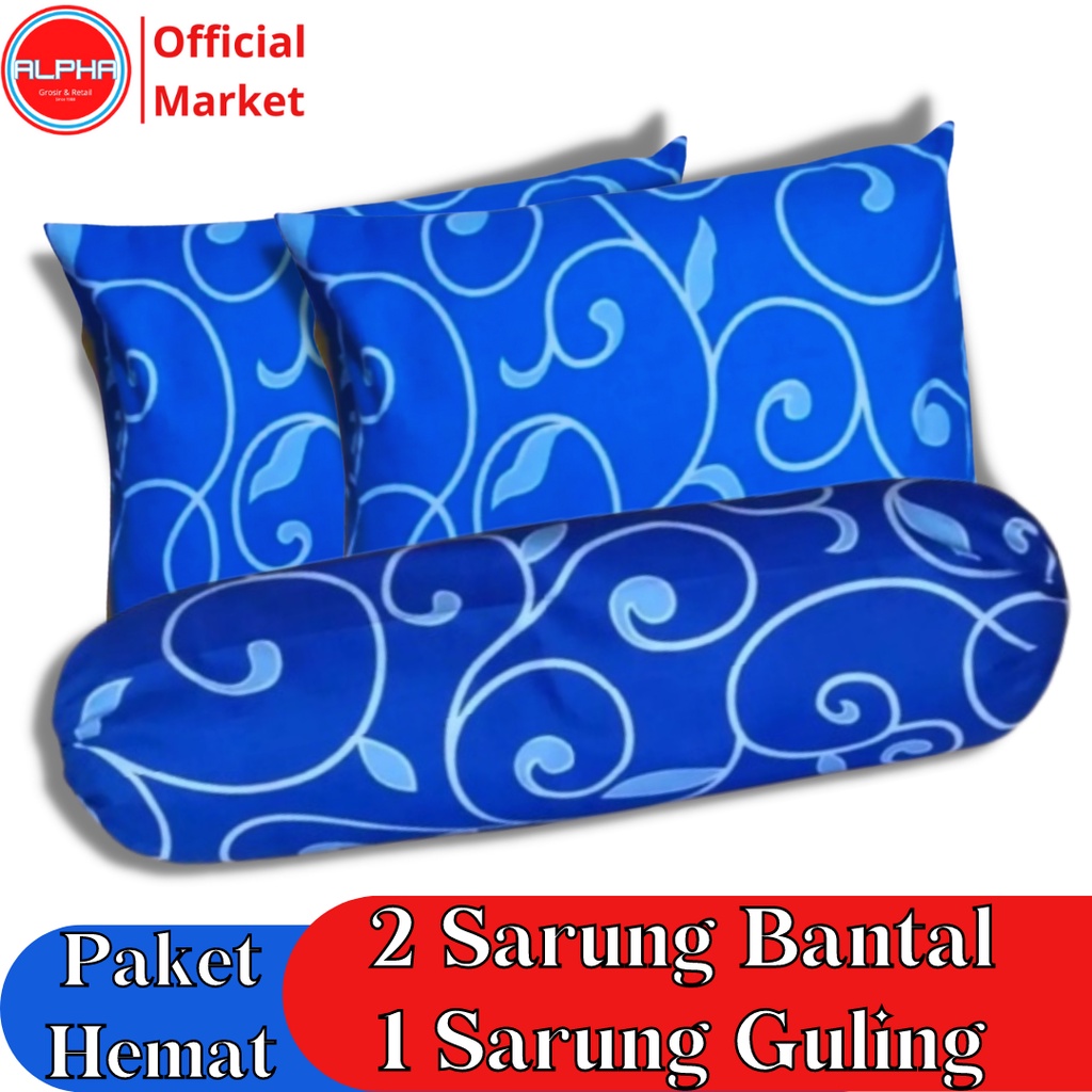 sarung bantal guling 1set murah motif aesthetic bunga diandra tralis blue bahan katun disperse warna tidak luntur